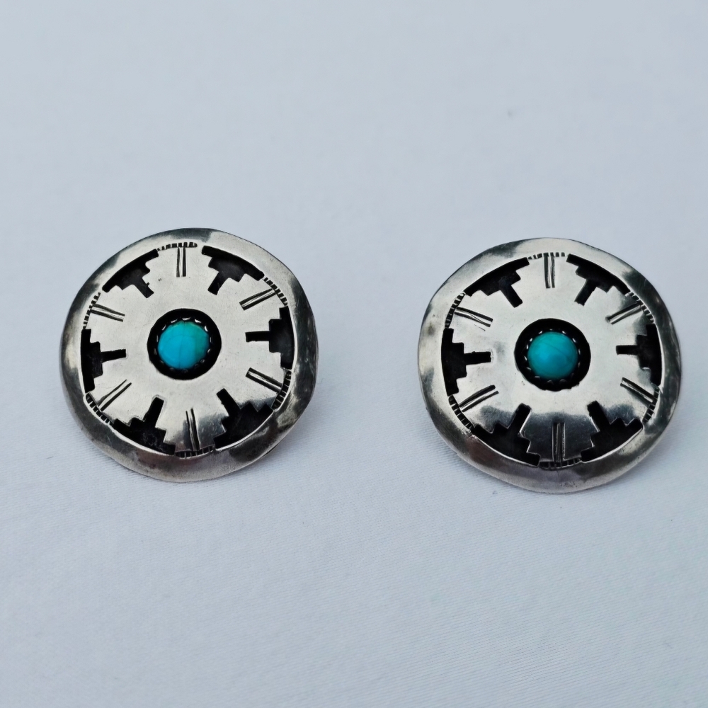 Vintage Sterling Silver Turquoise Native Stud Earrings